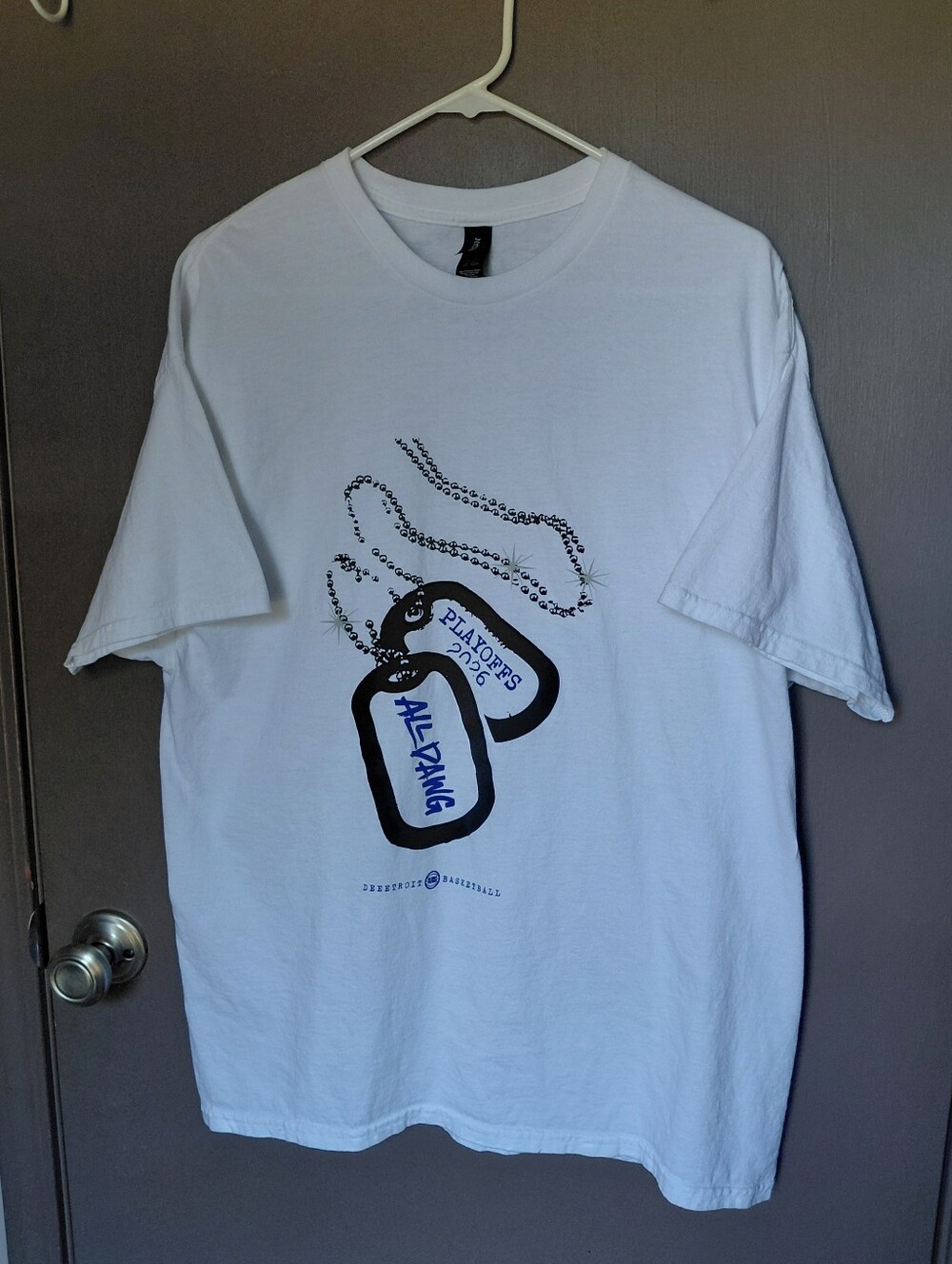 Detroit Pistons White "All Dawg" Dog Tag Playoffs 2026 T-shirt
